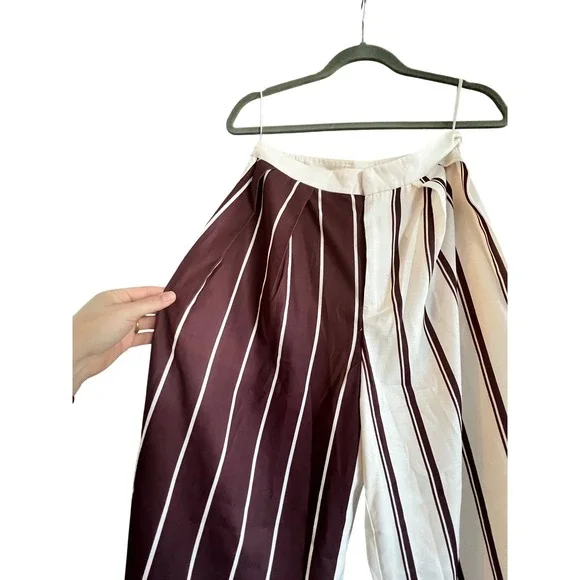 Commense Burgundy Striped Wide Leg Pants High Waist Career Casual Size S - Picture 7 of 12